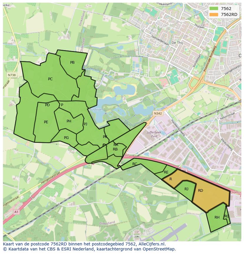 Afbeelding van het postcodegebied 7562 RD op de kaart.