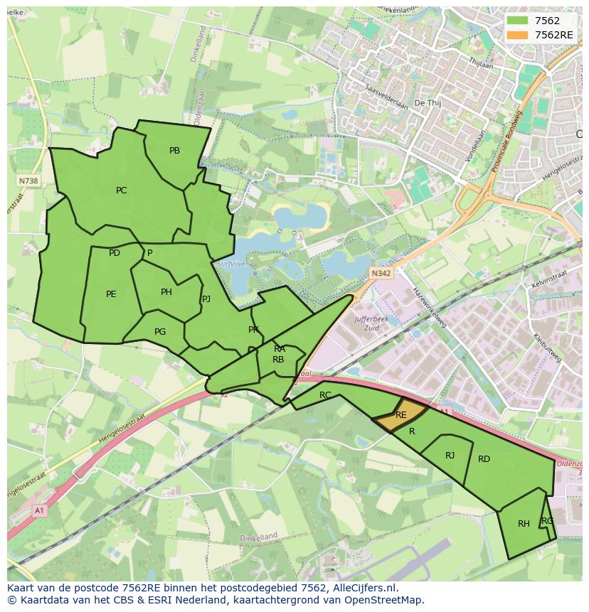 Afbeelding van het postcodegebied 7562 RE op de kaart.