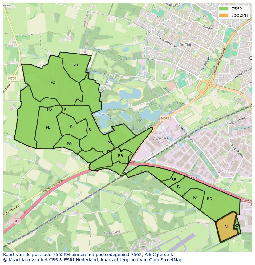 Afbeelding van het postcodegebied 7562 RH op de kaart.
