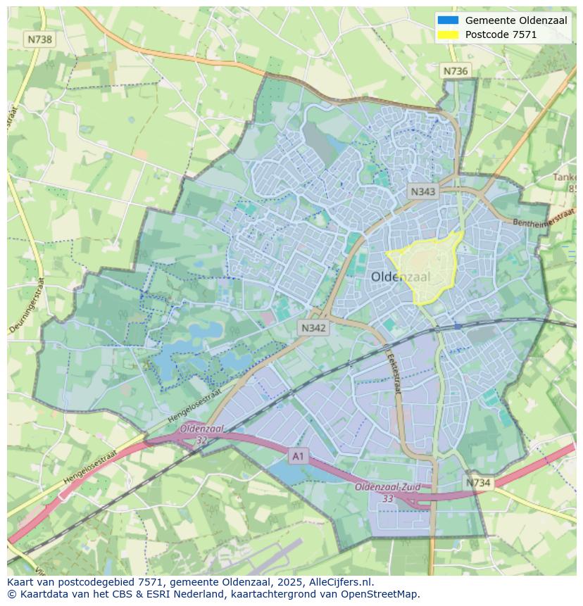 Afbeelding van het postcodegebied 7571 op de kaart.
