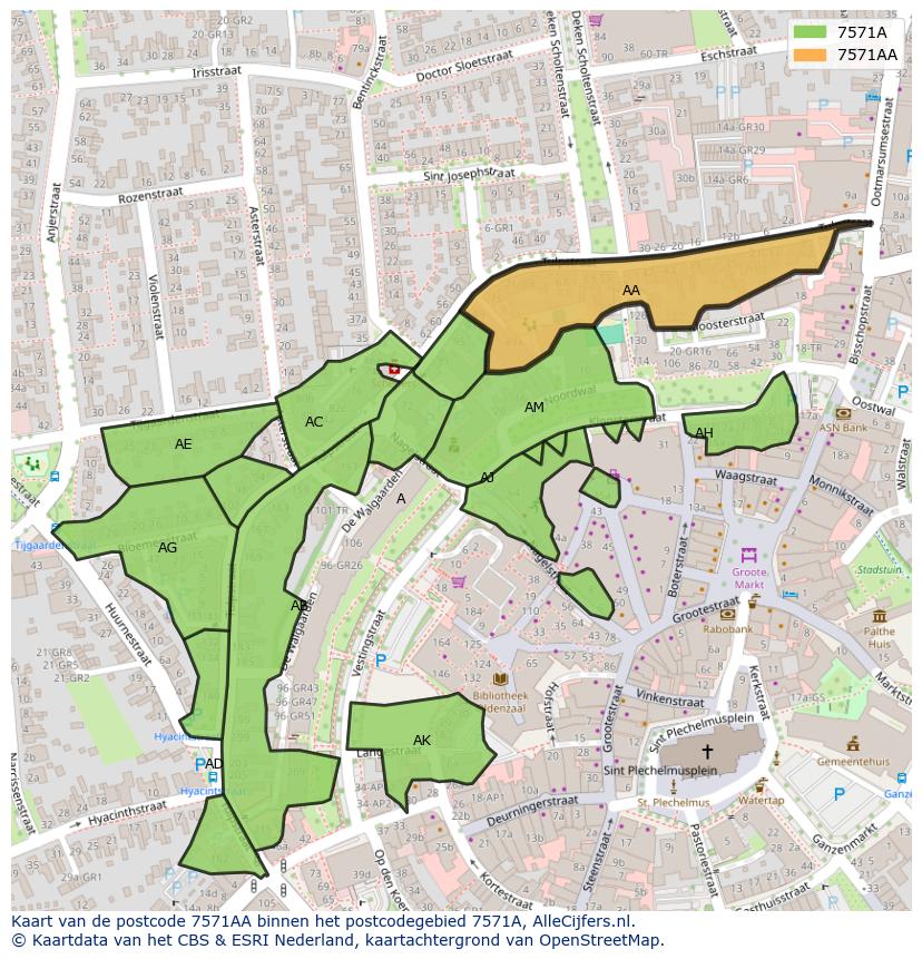 Afbeelding van het postcodegebied 7571 AA op de kaart.