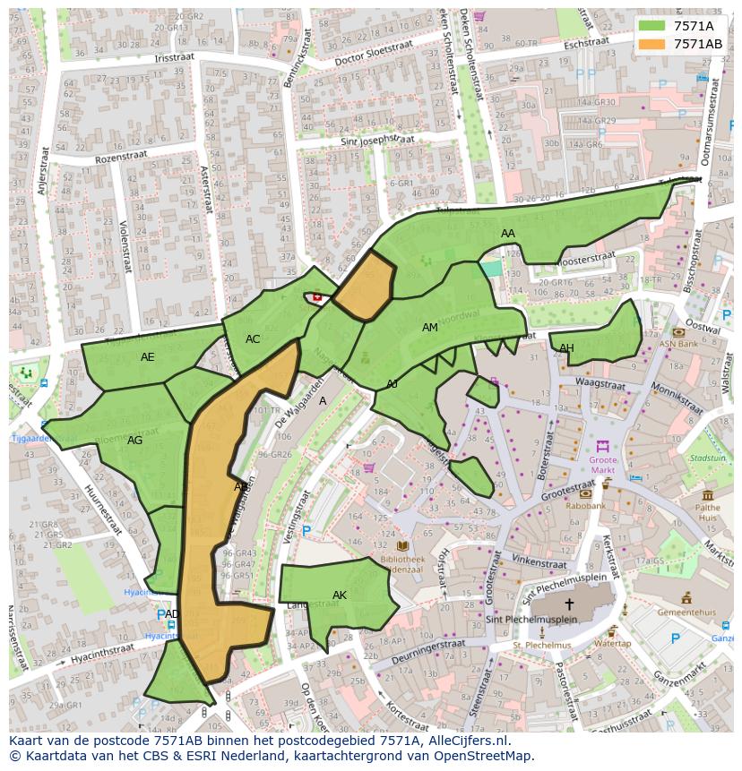 Afbeelding van het postcodegebied 7571 AB op de kaart.