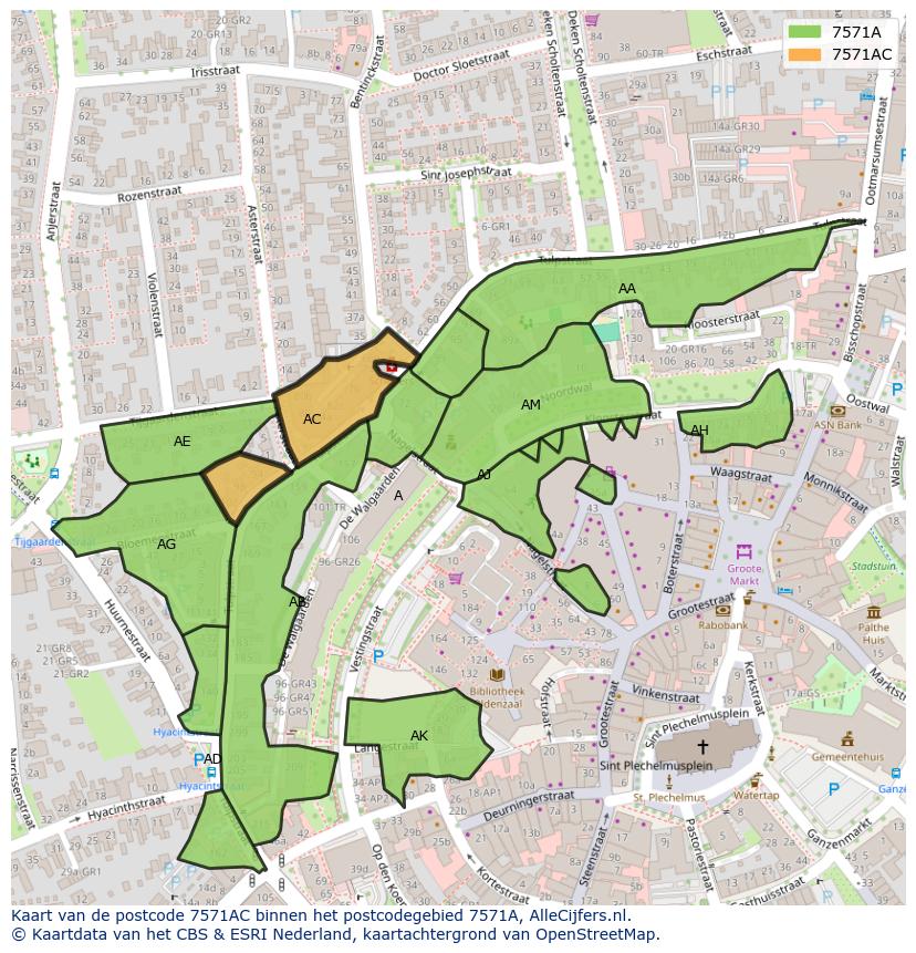 Afbeelding van het postcodegebied 7571 AC op de kaart.