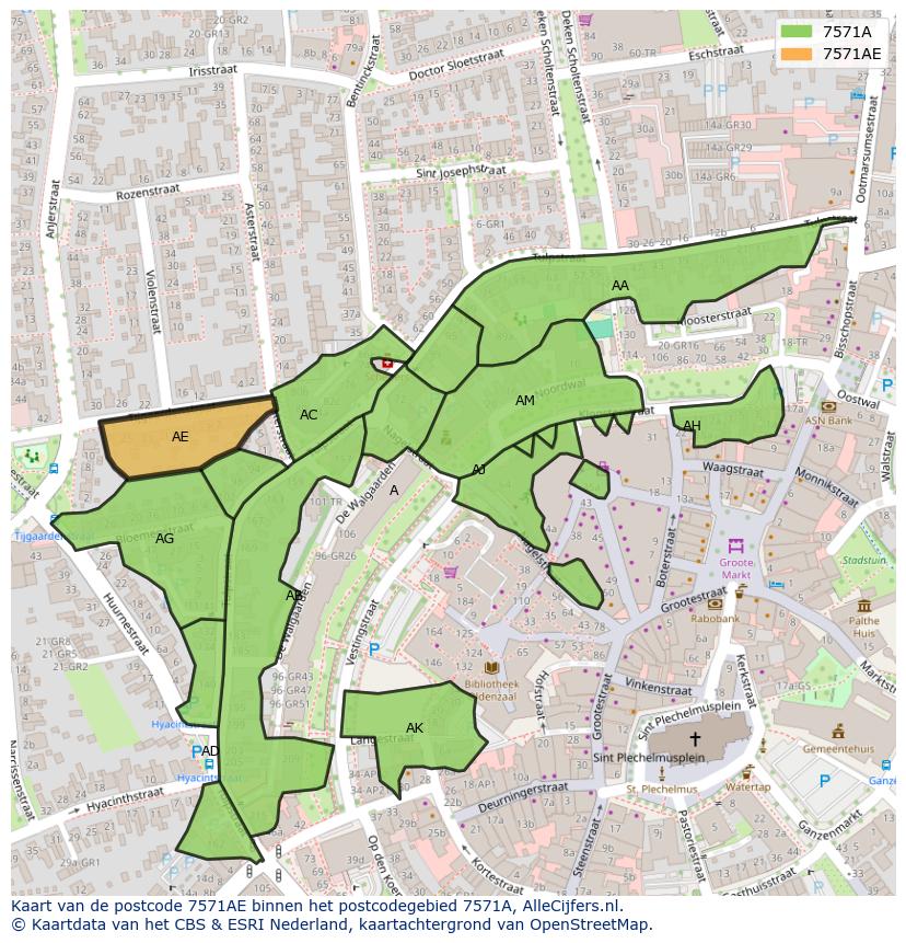 Afbeelding van het postcodegebied 7571 AE op de kaart.