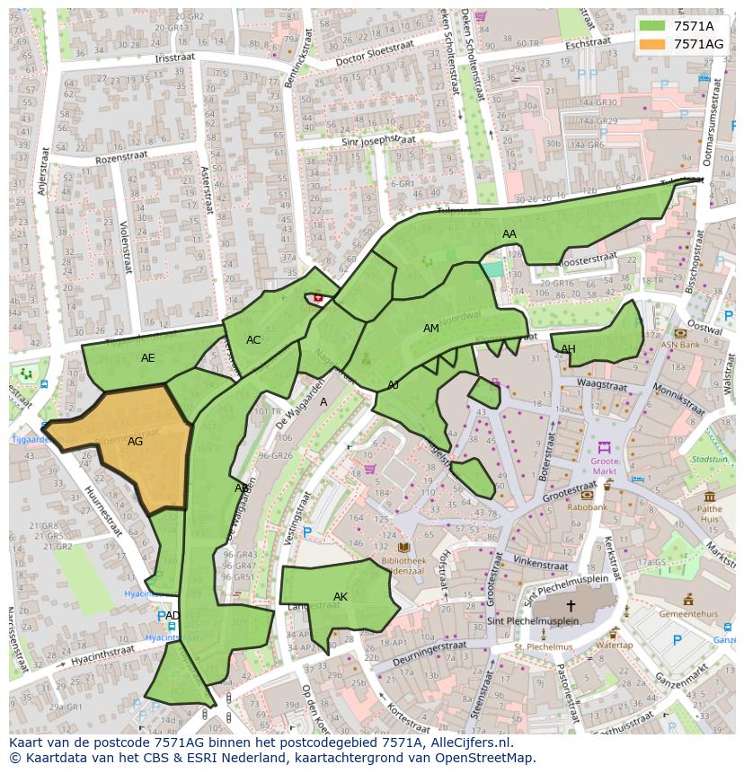 Afbeelding van het postcodegebied 7571 AG op de kaart.