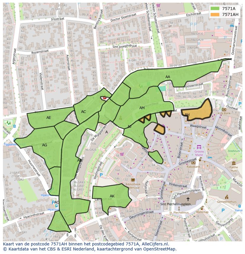 Afbeelding van het postcodegebied 7571 AH op de kaart.