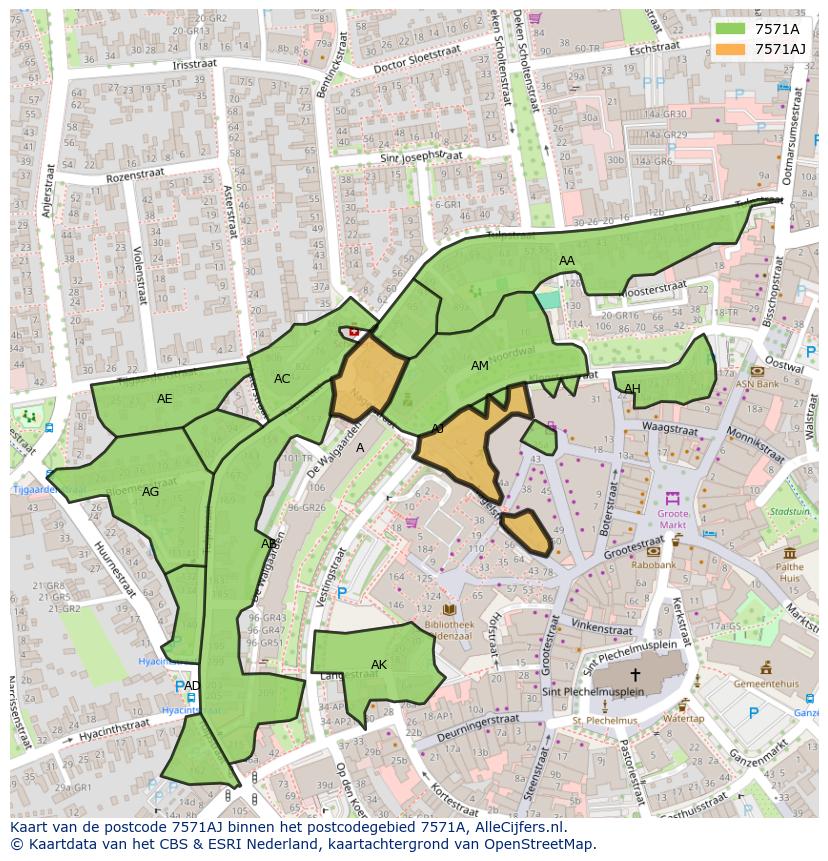 Afbeelding van het postcodegebied 7571 AJ op de kaart.