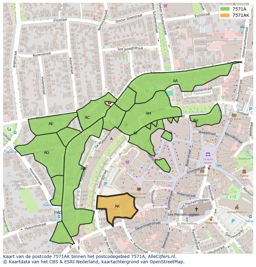 Afbeelding van het postcodegebied 7571 AK op de kaart.