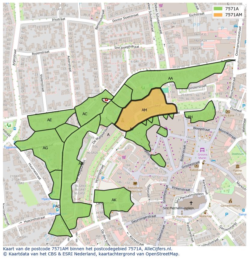 Afbeelding van het postcodegebied 7571 AM op de kaart.