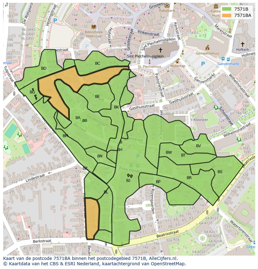 Afbeelding van het postcodegebied 7571 BA op de kaart.
