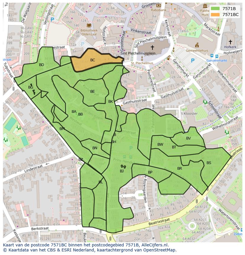 Afbeelding van het postcodegebied 7571 BC op de kaart.