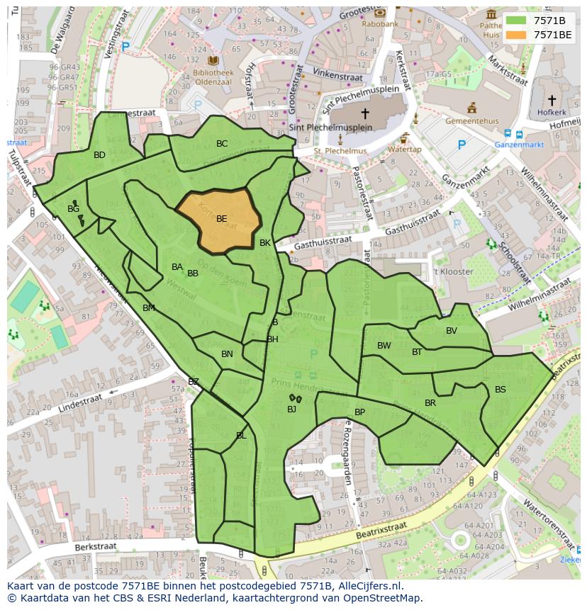 Afbeelding van het postcodegebied 7571 BE op de kaart.