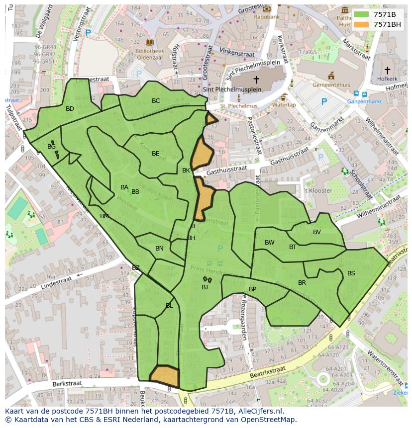 Afbeelding van het postcodegebied 7571 BH op de kaart.