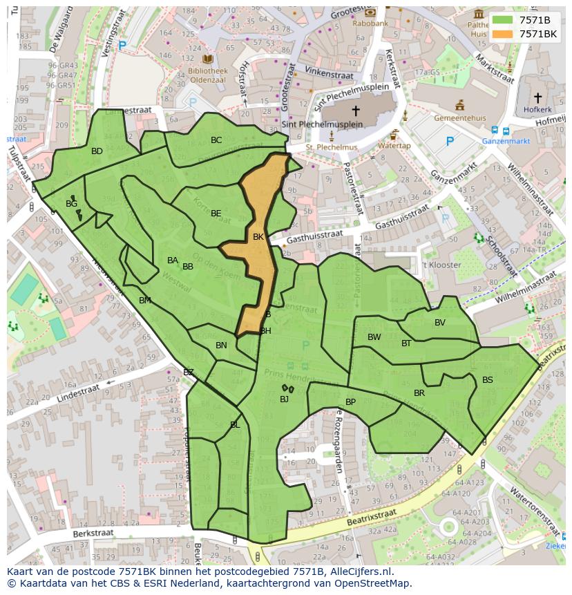 Afbeelding van het postcodegebied 7571 BK op de kaart.