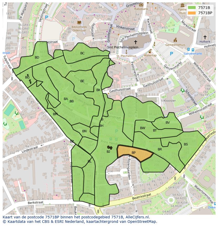 Afbeelding van het postcodegebied 7571 BP op de kaart.