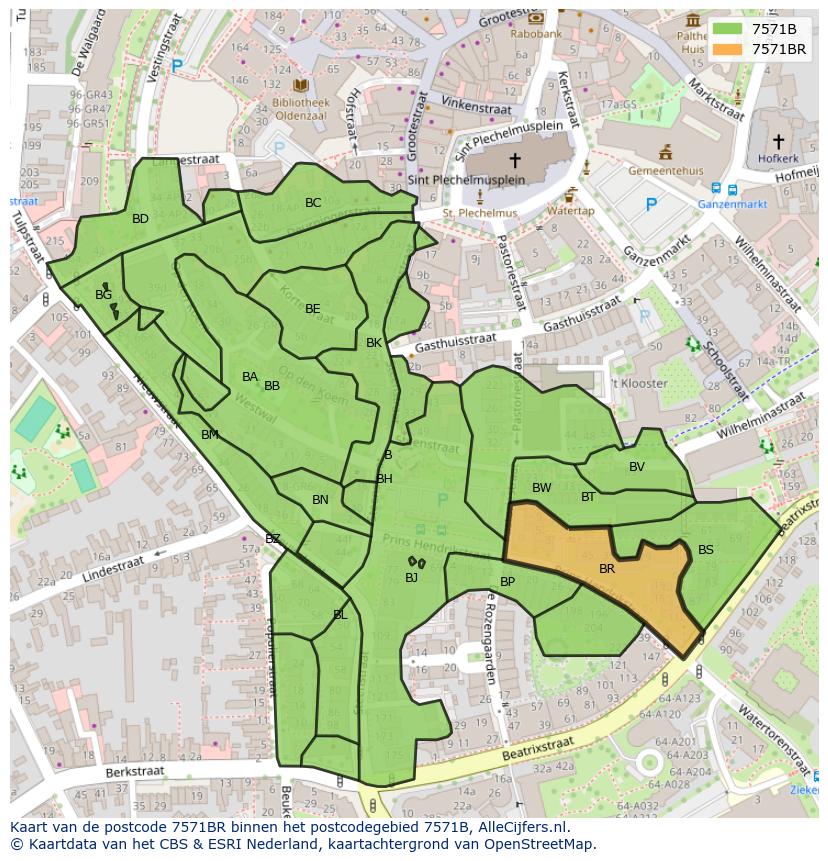 Afbeelding van het postcodegebied 7571 BR op de kaart.