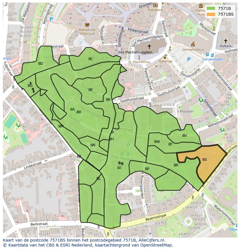 Afbeelding van het postcodegebied 7571 BS op de kaart.