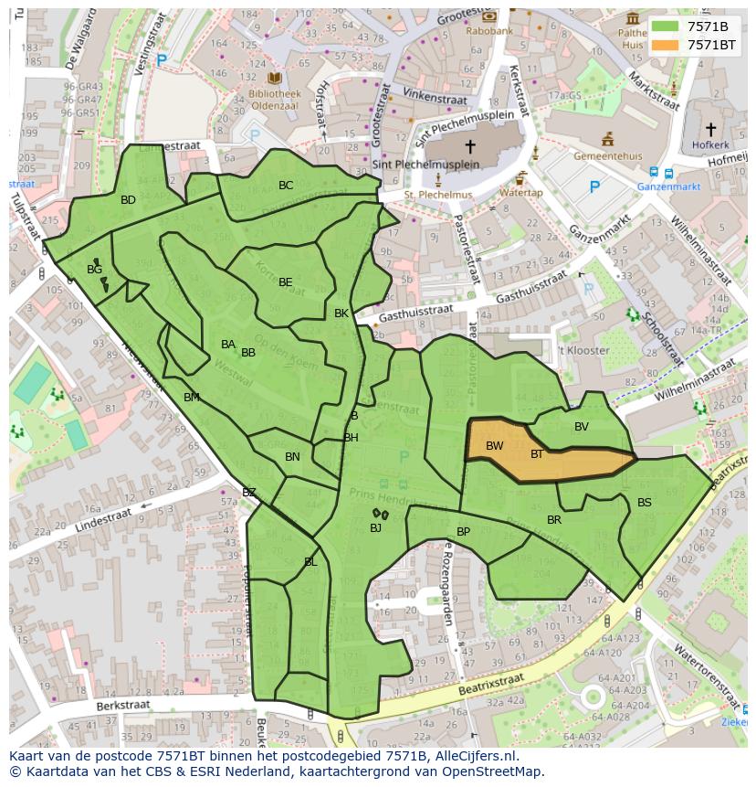 Afbeelding van het postcodegebied 7571 BT op de kaart.