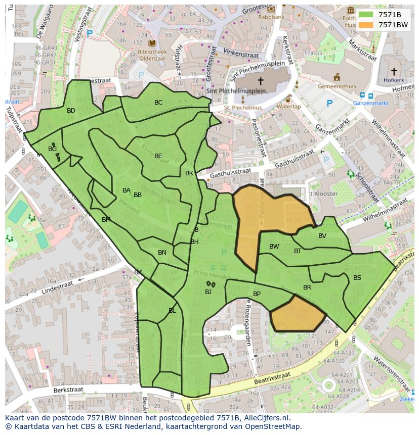 Afbeelding van het postcodegebied 7571 BW op de kaart.