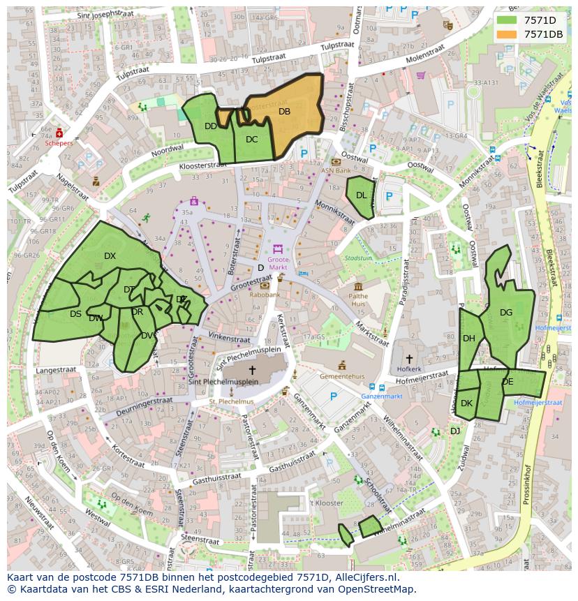 Afbeelding van het postcodegebied 7571 DB op de kaart.