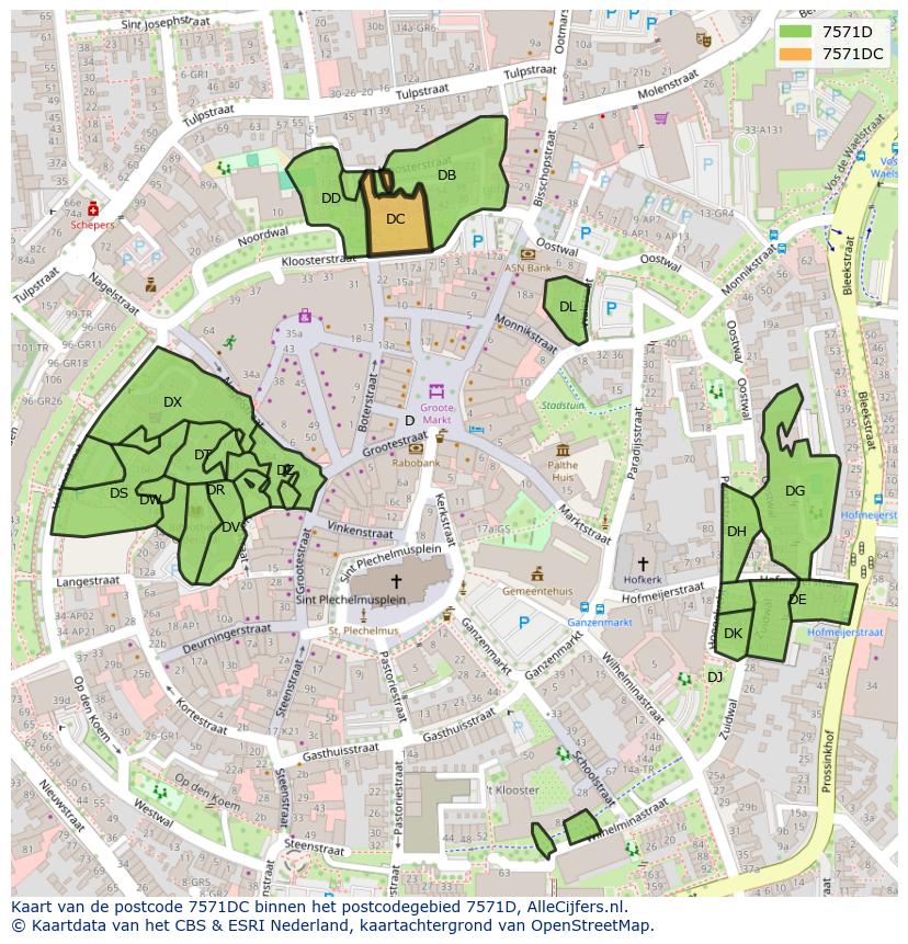 Afbeelding van het postcodegebied 7571 DC op de kaart.