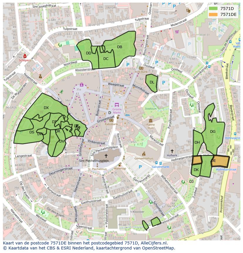 Afbeelding van het postcodegebied 7571 DE op de kaart.