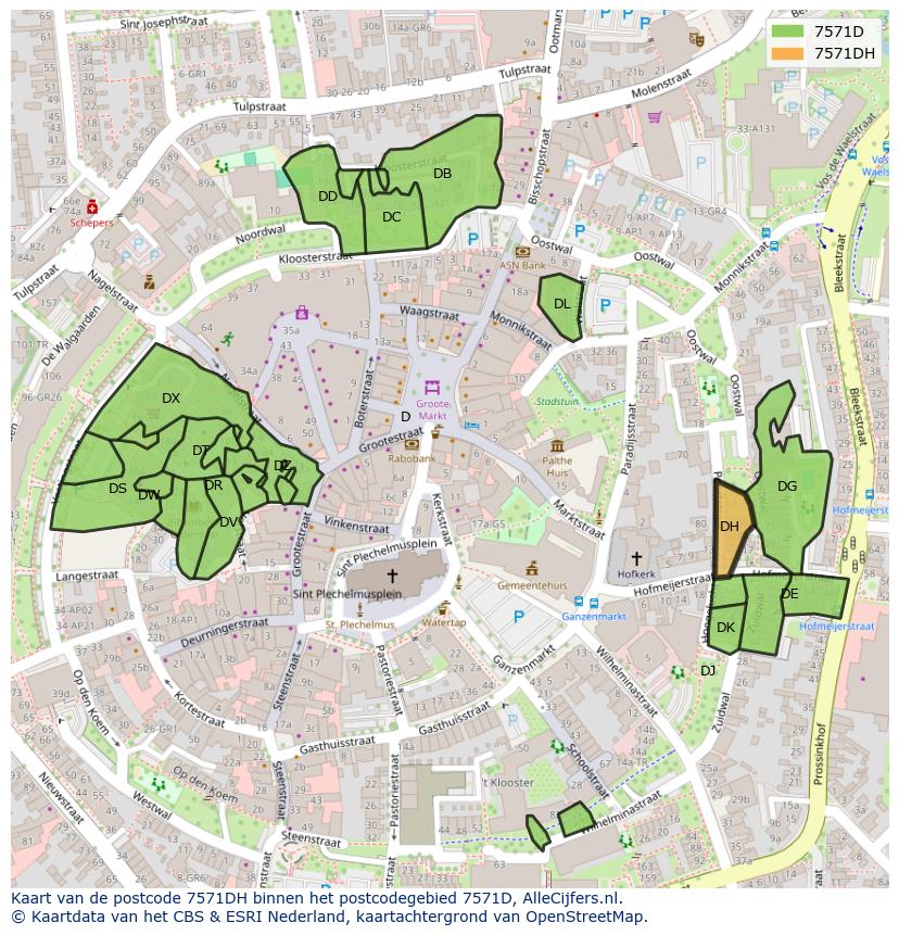 Afbeelding van het postcodegebied 7571 DH op de kaart.