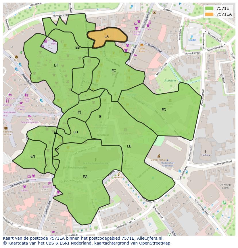 Afbeelding van het postcodegebied 7571 EA op de kaart.