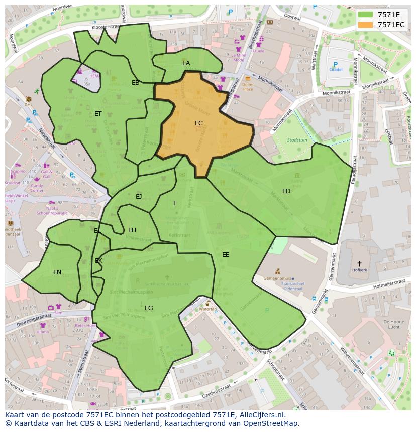 Afbeelding van het postcodegebied 7571 EC op de kaart.