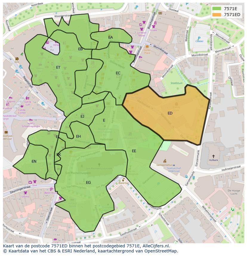 Afbeelding van het postcodegebied 7571 ED op de kaart.