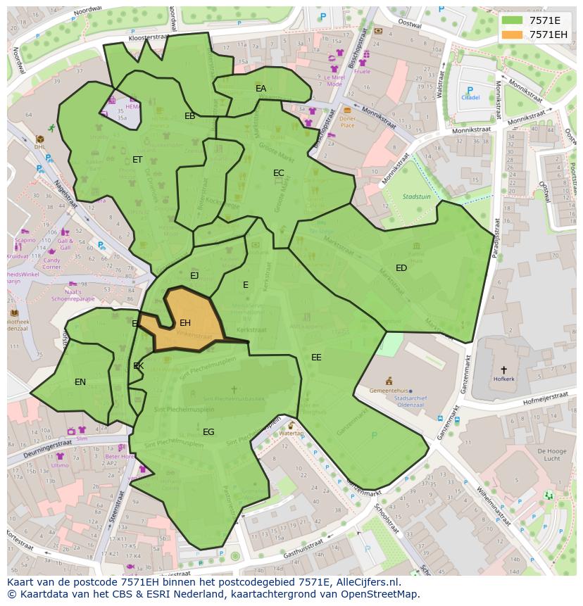 Afbeelding van het postcodegebied 7571 EH op de kaart.
