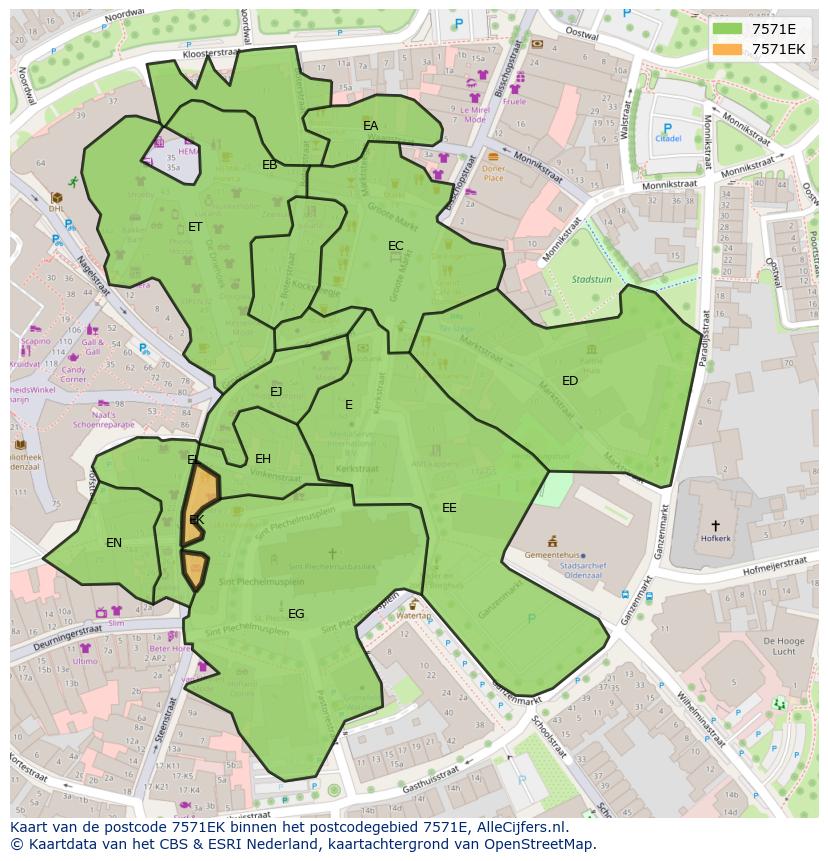 Afbeelding van het postcodegebied 7571 EK op de kaart.