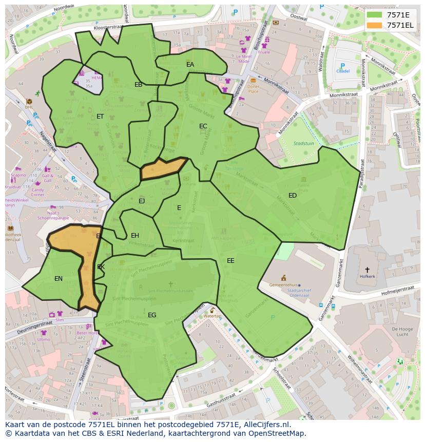 Afbeelding van het postcodegebied 7571 EL op de kaart.