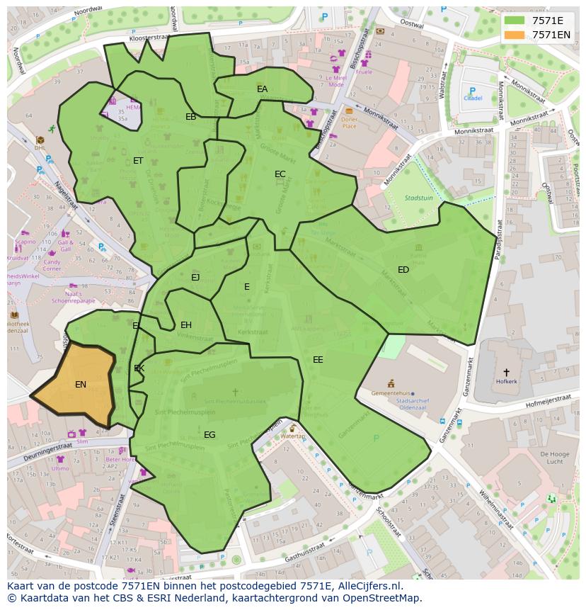 Afbeelding van het postcodegebied 7571 EN op de kaart.