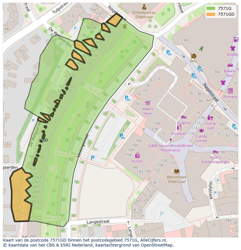 Afbeelding van het postcodegebied 7571 GD op de kaart.