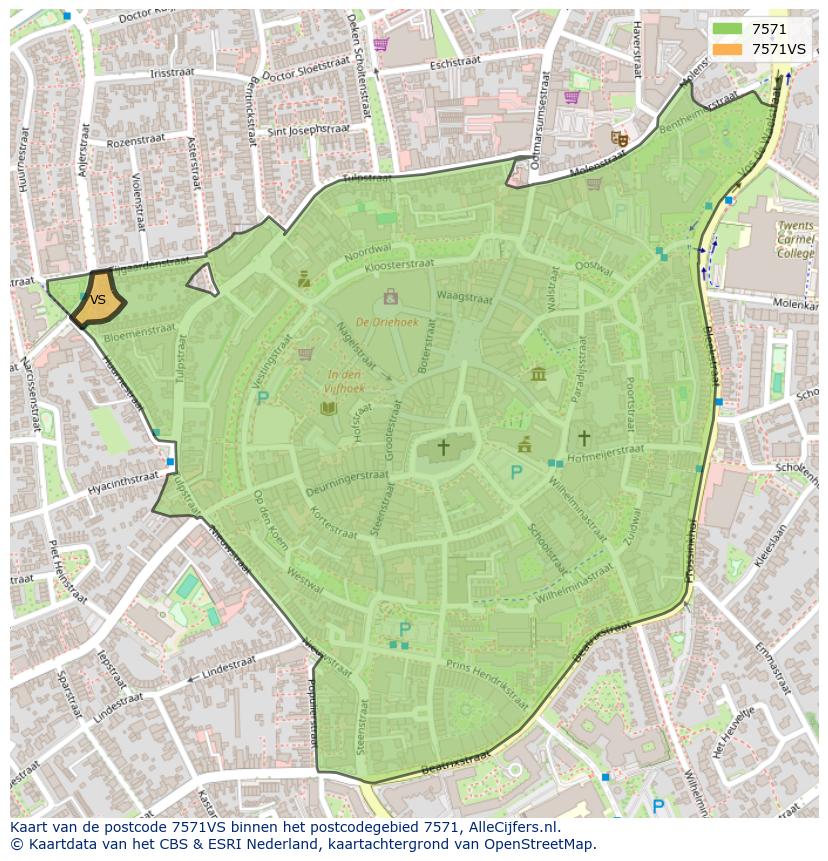 Afbeelding van het postcodegebied 7571 VS op de kaart.