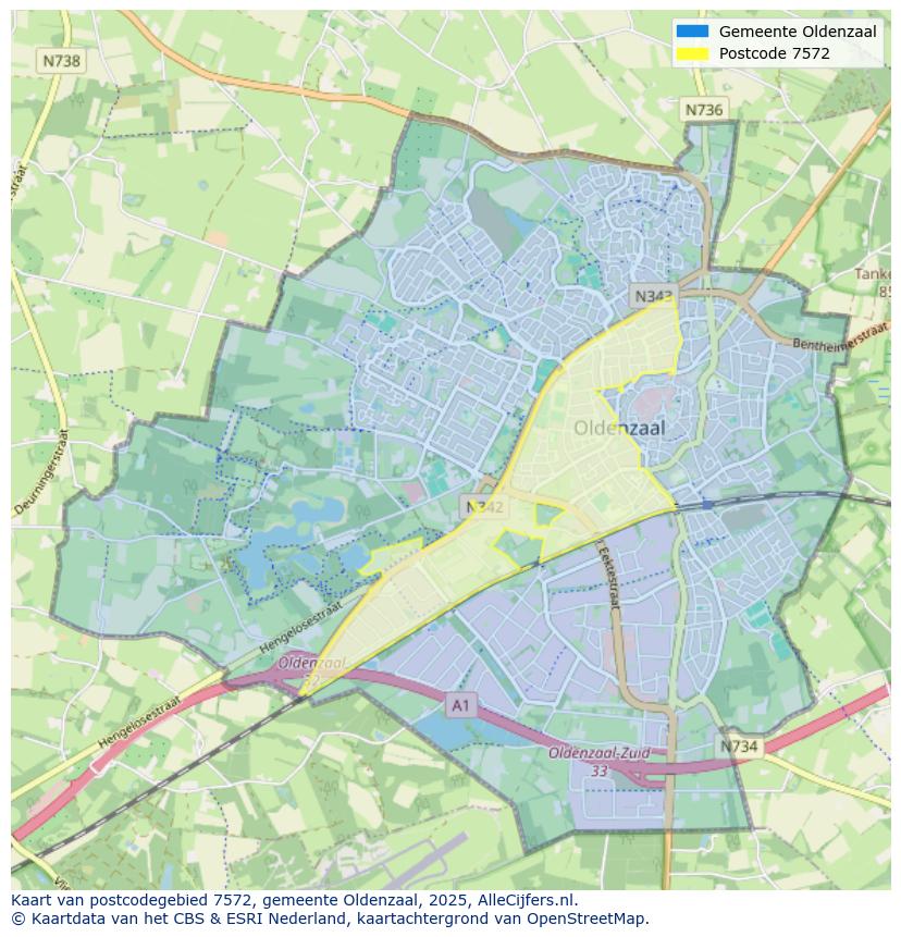 Afbeelding van het postcodegebied 7572 op de kaart.