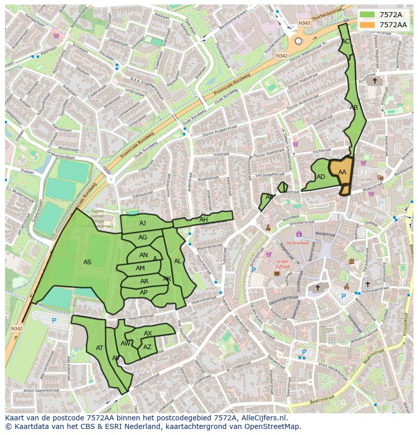 Afbeelding van het postcodegebied 7572 AA op de kaart.
