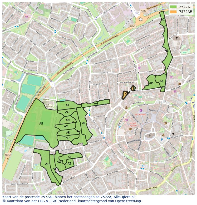 Afbeelding van het postcodegebied 7572 AE op de kaart.