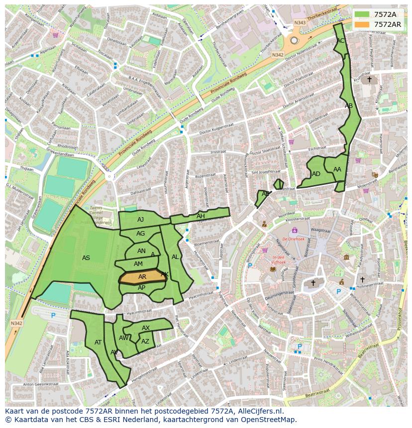 Afbeelding van het postcodegebied 7572 AR op de kaart.