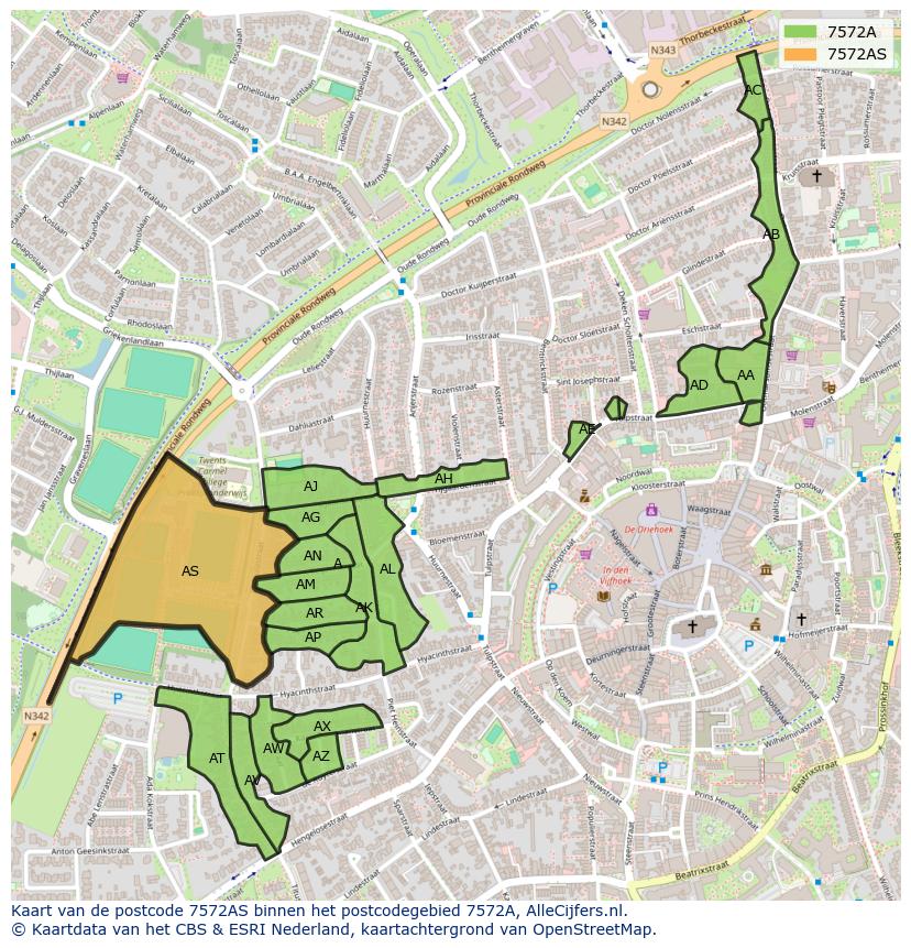 Afbeelding van het postcodegebied 7572 AS op de kaart.