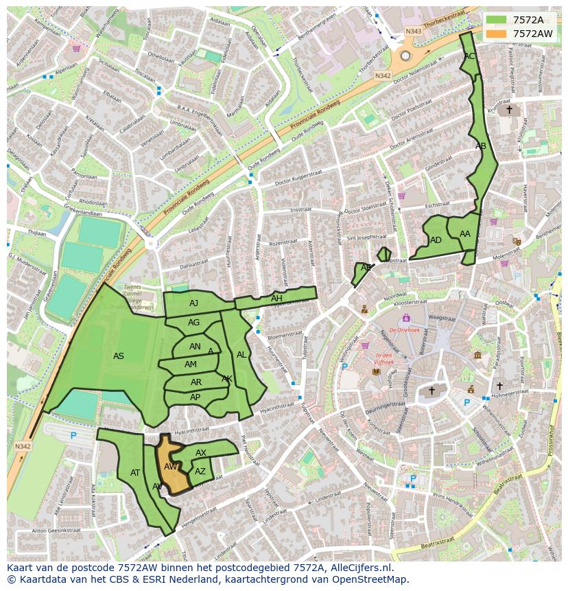 Afbeelding van het postcodegebied 7572 AW op de kaart.