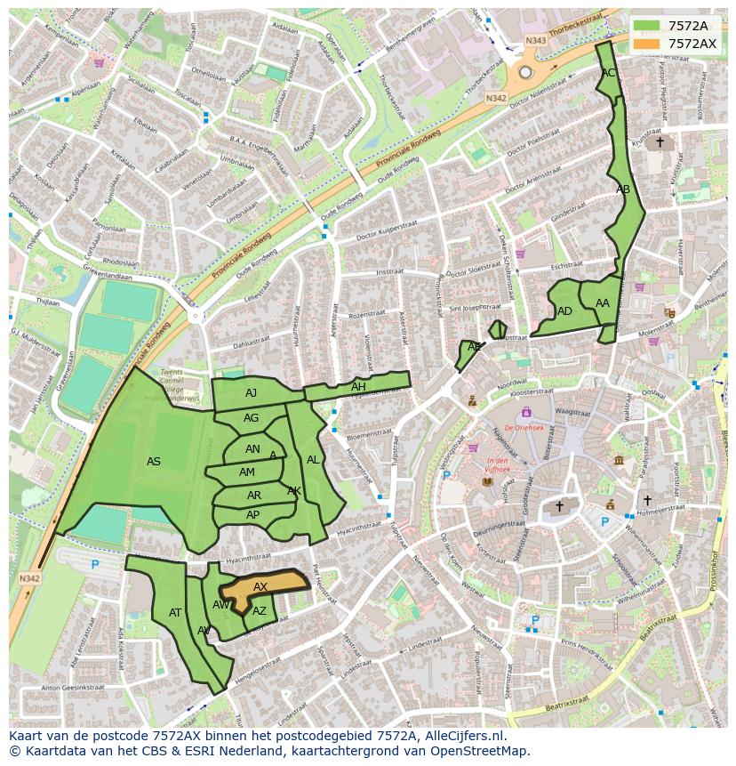 Afbeelding van het postcodegebied 7572 AX op de kaart.
