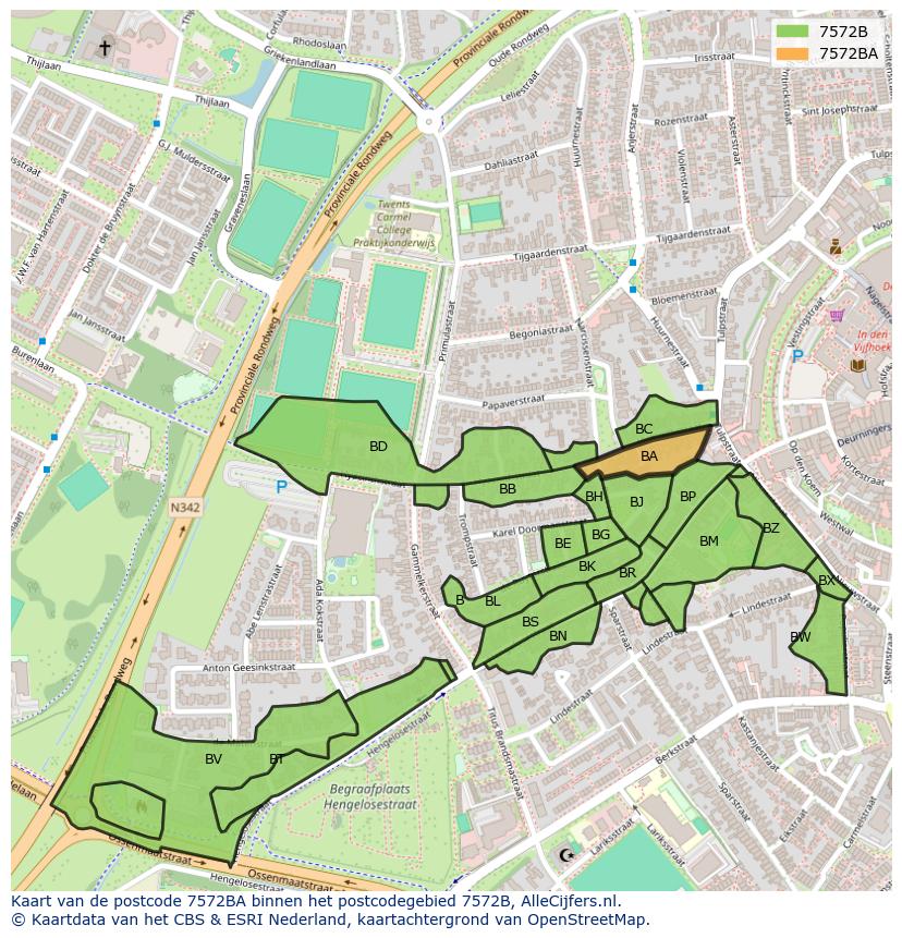 Afbeelding van het postcodegebied 7572 BA op de kaart.