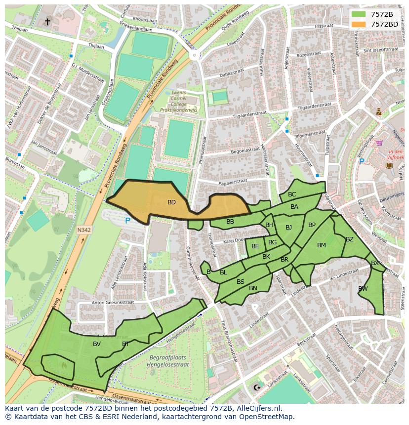 Afbeelding van het postcodegebied 7572 BD op de kaart.