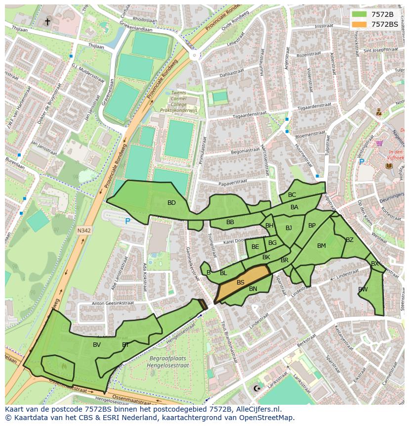 Afbeelding van het postcodegebied 7572 BS op de kaart.
