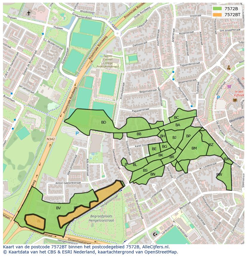 Afbeelding van het postcodegebied 7572 BT op de kaart.
