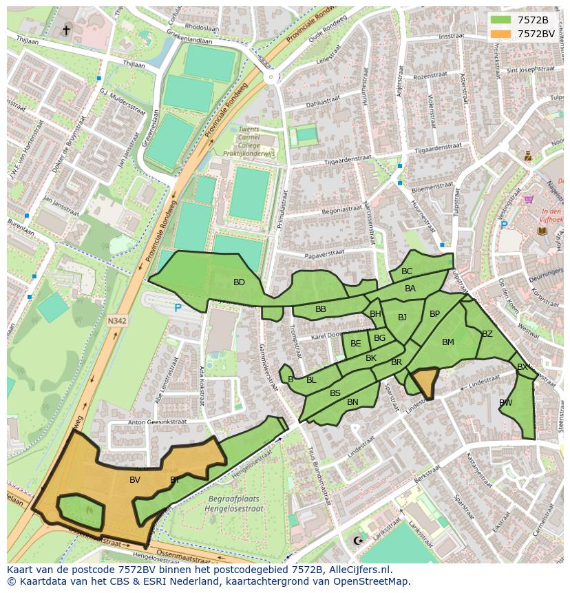 Afbeelding van het postcodegebied 7572 BV op de kaart.
