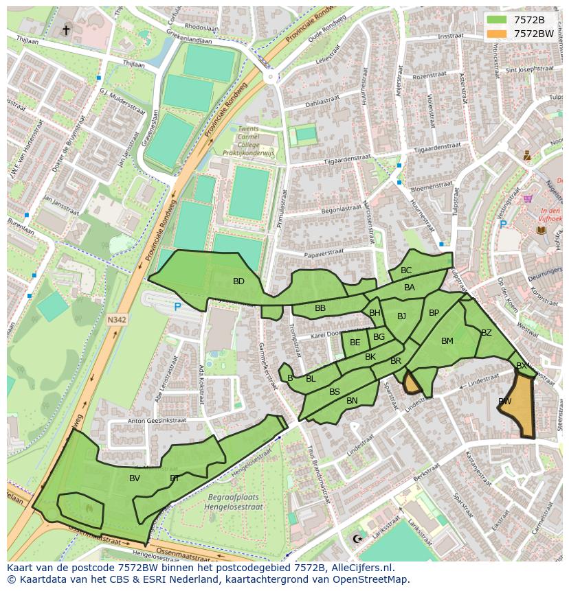 Afbeelding van het postcodegebied 7572 BW op de kaart.