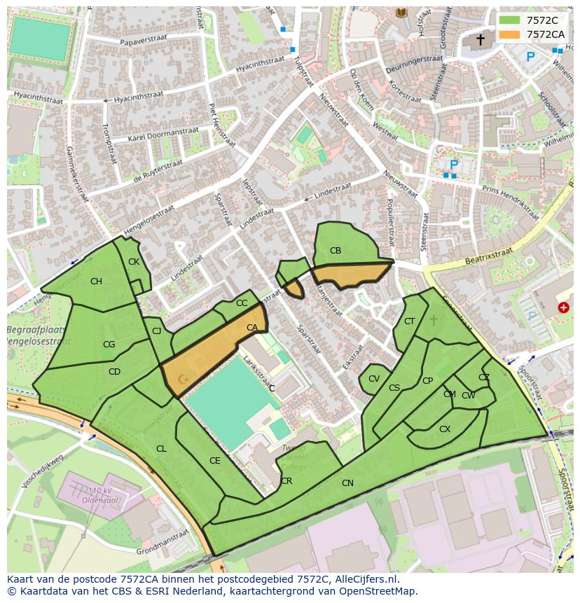 Afbeelding van het postcodegebied 7572 CA op de kaart.